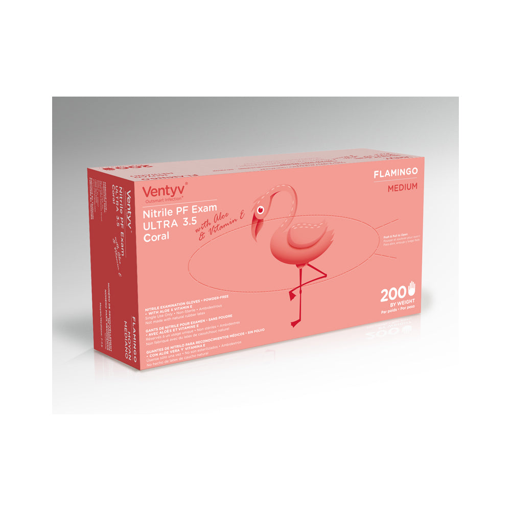 Ventyv 10335106 Coral Flamingo Nitrile Gloves Box of 200, Medium