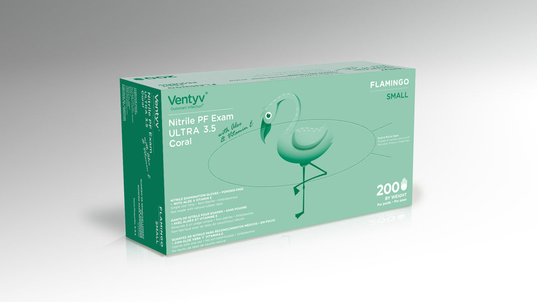 Ventyv Coral Flamingo Nitrile Exam Gloves with Aloe & Vitamin E, Small, Box of 200