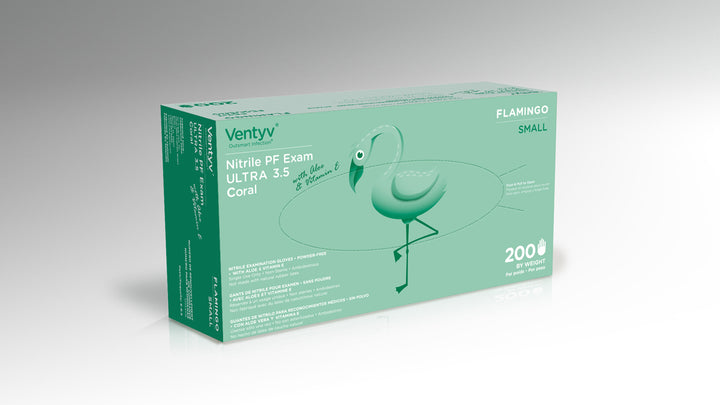 Ventyv 10334106 Coral Flamingo Nitrile Gloves Box of 200, Small